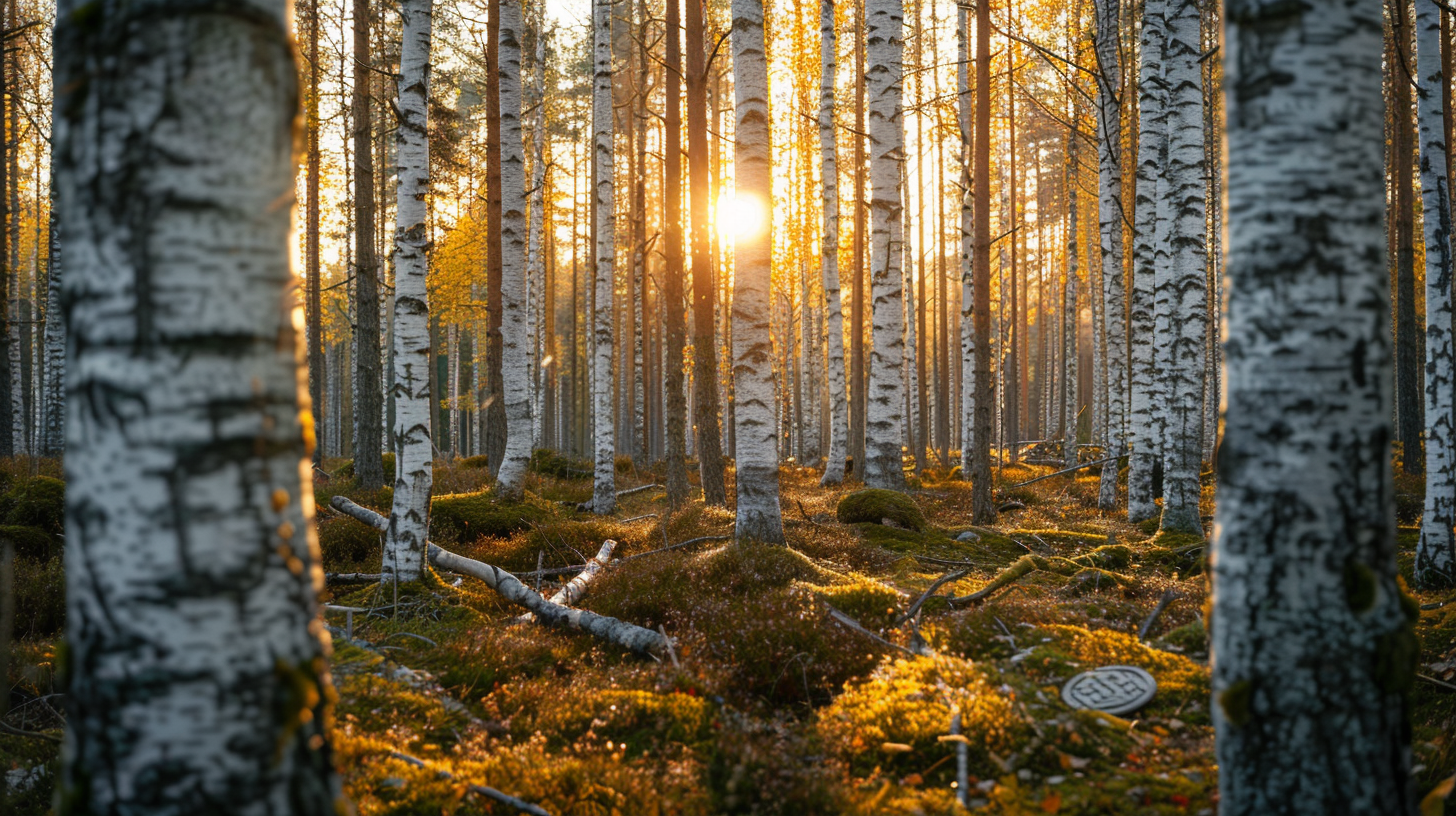 Nordischer Birkenwald im Morgenlicht – Ruf des Wolfes