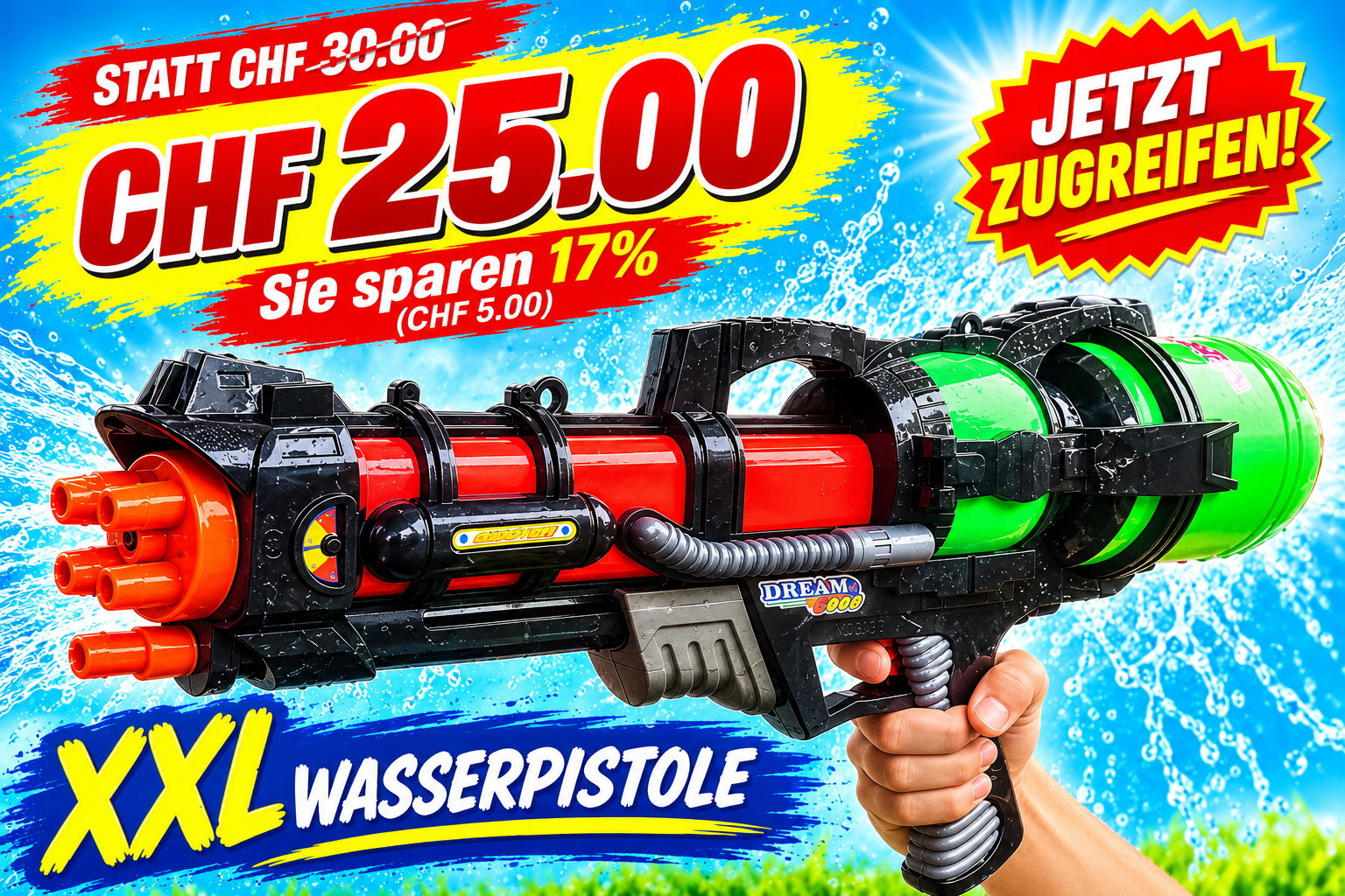 XXL Wasserpistole ca. 60 cm für CHF 25.00 statt CHF 30.00